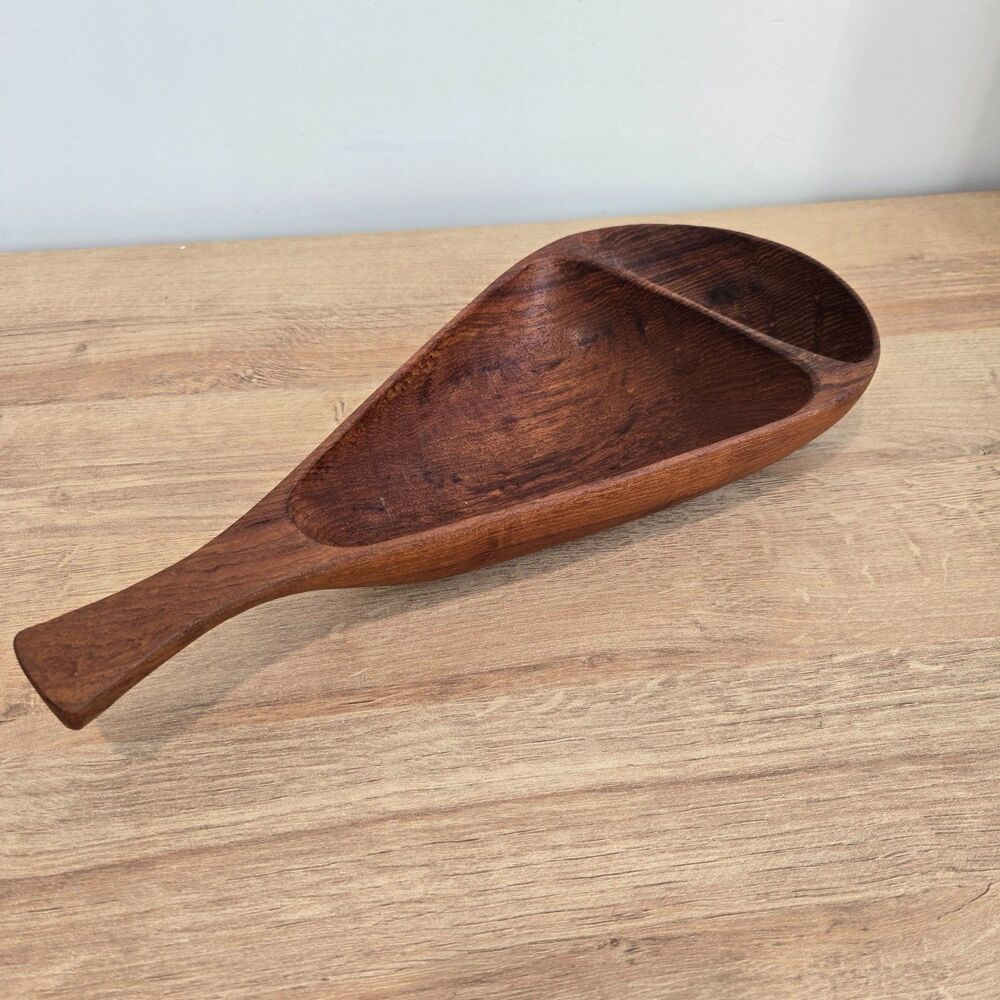 Stig Sandqvist Long 14.5" Teak Divided Wood Bowl Organic Design Marked Sweden SS - Picture 3 of 9